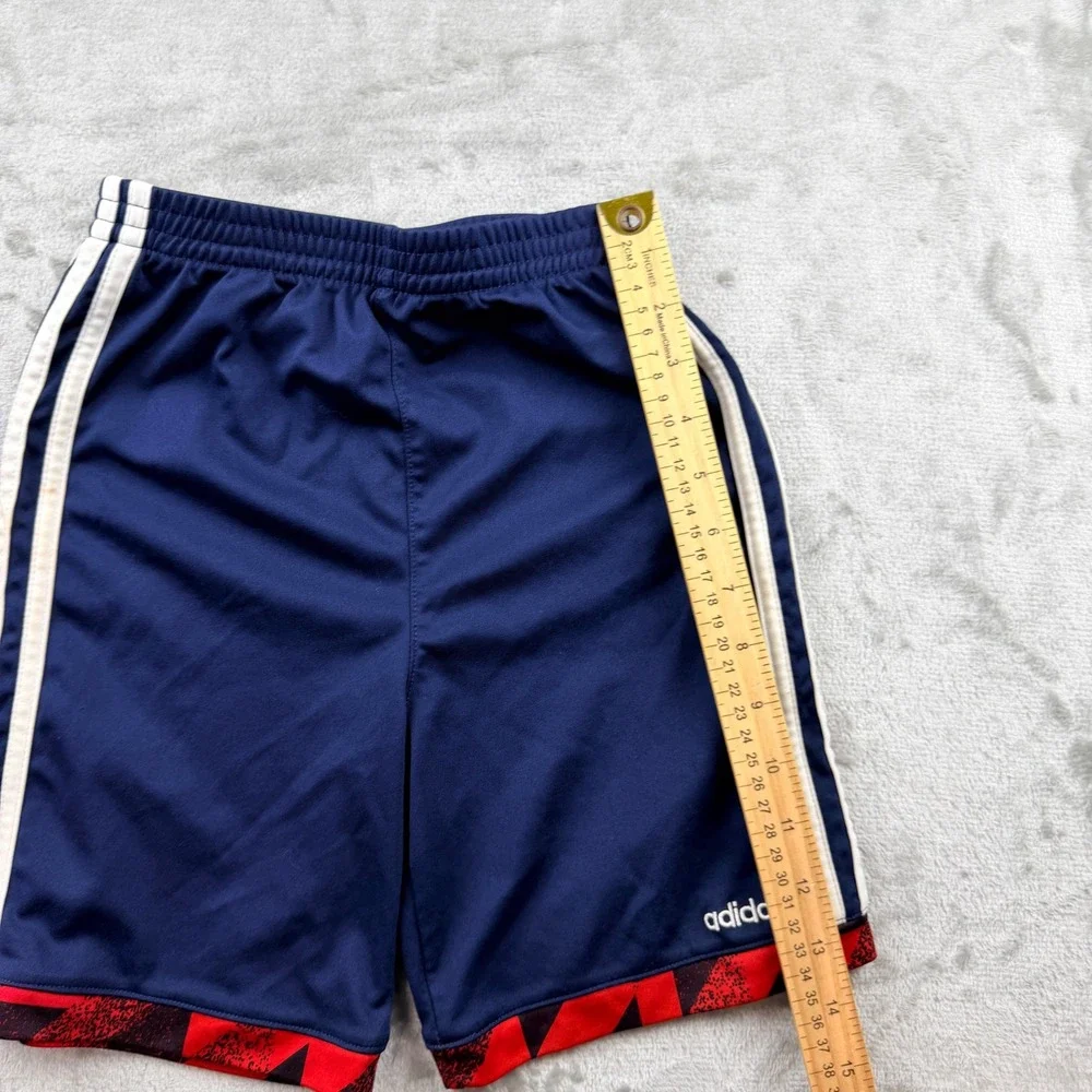 Adidas Navy Blue Shorts Kids Size 6 Red Graphic Hem Athletic Activewear